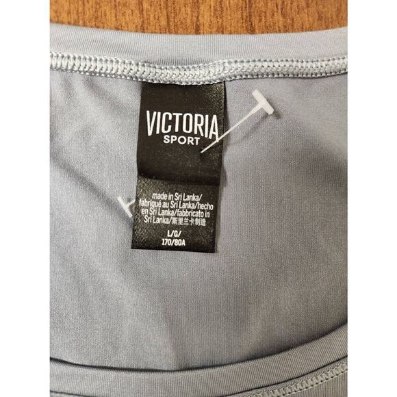 💕Victoria Secret Sport LARGE Tank Top Gray Criss Cross Mesh Sides Round Neck - Picture 5 of 5